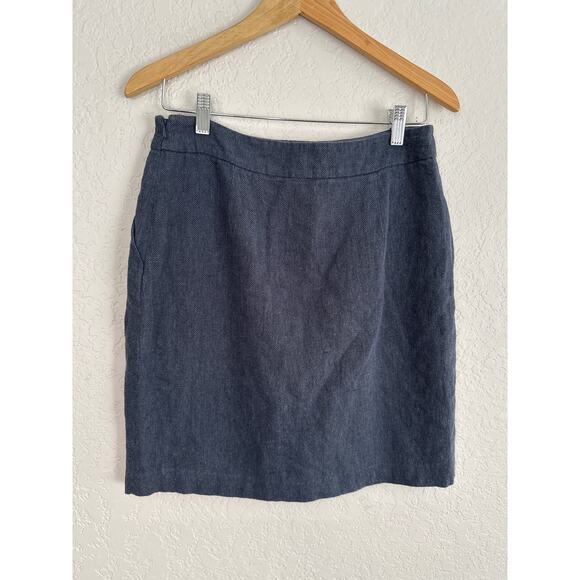 Tabitha Anthropologie Blue Linen Skirt Size 6 Academia Mini School Twee Pockets - Picture 5 of 6
